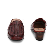 Women Cherry Red Leather Cut-Out Heel Mules (W-MT-31-CHERRY)
