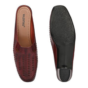 Women Cherry Red Leather Cut-Out Heel Mules (W-MT-31-CHERRY)