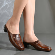 Women Tan Leather Cut-Out Heel Mules (W-MT-31-TAN)