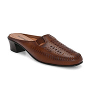 Women Tan Leather Cut-Out Heel Mules (W-MT-31-TAN)