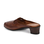 Women Tan Leather Cut-Out Heel Mules (W-MT-31-TAN)
