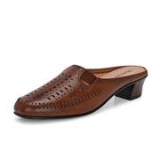 Women Tan Leather Cut-Out Heel Mules (W-MT-31-TAN)