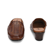 Women Tan Leather Cut-Out Heel Mules (W-MT-31-TAN)