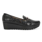 Women Textured Stylish Loafers (W-MT-40-BLACK)