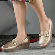 Women Textured Stylish Loafers (W-MT-40-GOLDEN)