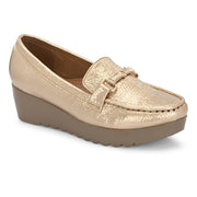 Women Textured Stylish Loafers (W-MT-40-GOLDEN)