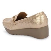 Women Textured Stylish Loafers (W-MT-40-GOLDEN)