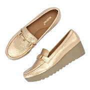 Women Textured Stylish Loafers (W-MT-40-GOLDEN)