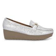 Women Textured Stylish Loafers (W-MT-40-SILVER)