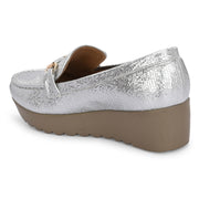 Women Textured Stylish Loafers (W-MT-40-SILVER)