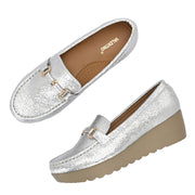 Women Textured Stylish Loafers (W-MT-40-SILVER)