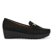 Women Textured Stylish Loafers (W-MT-41-BLACK)