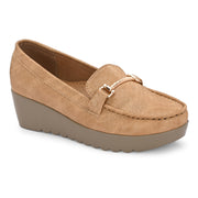 Women Textured Stylish Loafers (W-MT-41-TAN)
