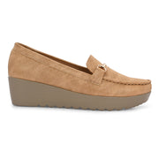 Women Textured Stylish Loafers (W-MT-41-TAN)