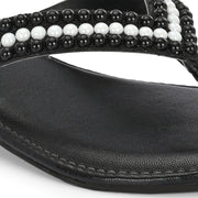 Women Beaded Thong Sandals (W-MT-42-BLACK)