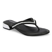 Women Beaded Thong Sandals (W-MT-42-BLACK)