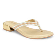Women Beaded Thong Sandals (W-MT-42-GOLDEN)