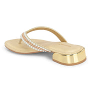 Women Beaded Thong Sandals (W-MT-42-GOLDEN)