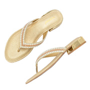 Women Beaded Thong Sandals (W-MT-42-GOLDEN)