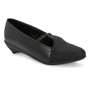 Women Textured Kitten-Wedge Pumps (W-MT-45-BLACK)