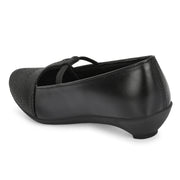 Women Textured Kitten-Wedge Pumps (W-MT-45-BLACK)