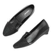 Women Textured Kitten-Wedge Pumps (W-MT-45-BLACK)