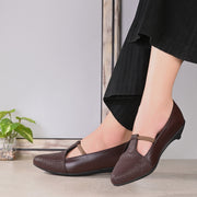 Women Textured Kitten-Wedge Pumps (W-MT-45-BROWN)