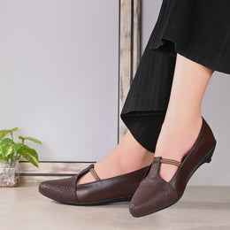 Women Textured Kitten-Wedge Pumps (W-MT-45-BROWN)