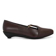 Women Textured Kitten-Wedge Pumps (W-MT-45-BROWN)
