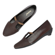 Women Textured Kitten-Wedge Pumps (W-MT-45-BROWN)