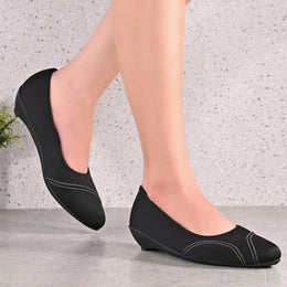 Women Contrast-Stitch Pointed Pumps (W-MT-46-BLACK)