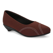 Women Contrast-Stitch Pointed Pumps (W-MT-46-BROWN)