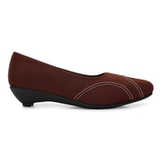Women Contrast-Stitch Pointed Pumps (W-MT-46-BROWN)