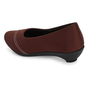 Women Contrast-Stitch Pointed Pumps (W-MT-46-BROWN)
