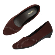 Women Contrast-Stitch Pointed Pumps (W-MT-46-BROWN)
