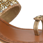 Women Antique Gold Jeweled Toe-Ring Wedges (W-MT-47-ANTIGOLD)
