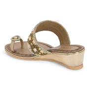 Women Gold Jeweled Toe-Ring Wedges (W-MT-47-GOLDEN)