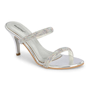 Women Dual-Strap Stiletto Sandals (W-MT-48-SILVER)