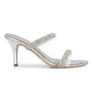 Women Dual-Strap Stiletto Sandals (W-MT-48-SILVER)
