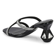 Women Sculptural-Heel Crystal-Strap Sandals (W-MT-49-BLACK)