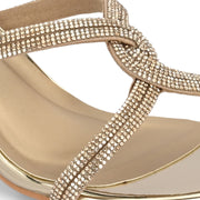 Women Sculptural-Heel Crystal-Strap Sandals (W-MT-49-GOLDEN)
