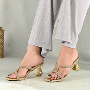 Women Sculptural-Heel Crystal-Strap Sandals (W-MT-49-GOLDEN)