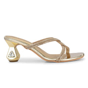 Women Sculptural-Heel Crystal-Strap Sandals (W-MT-49-GOLDEN)