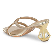 Women Sculptural-Heel Crystal-Strap Sandals (W-MT-49-GOLDEN)