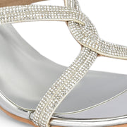 Women Sculptural-Heel Crystal-Strap Sandals (W-MT-49-SILVER)