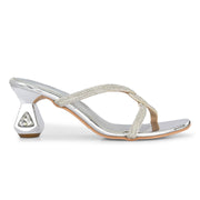 Women Sculptural-Heel Crystal-Strap Sandals (W-MT-49-SILVER)