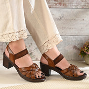 Women Knot Strap Block Heel Sandals (W-MT-50-TAN)