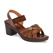Women Knot Strap Block Heel Sandals (W-MT-50-TAN)