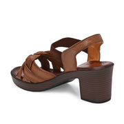 Women Knot Strap Block Heel Sandals (W-MT-50-TAN)