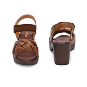 Women Knot Strap Block Heel Sandals (W-MT-50-TAN)